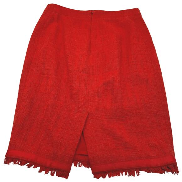 J.CREW Women's size 6 Orange Tweed Knit Pencil Fringe Skirt Lined Slit Preppy - Picture 2 of 8